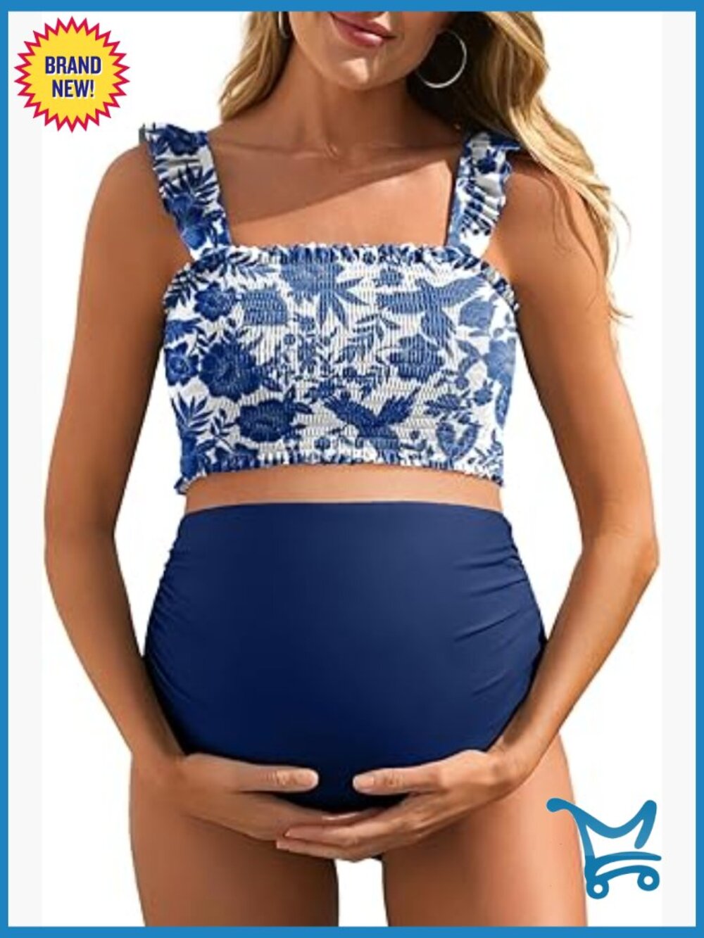 Maternity High Waist Bikini Set Ruffled Cami Top Ruched Bottom